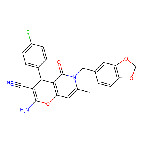 2-amino-6-(1,3-benzodioxol-5-ylmethyl)-4-(4-chlorophenyl)-7-methyl-5-oxo-4H-pyrano[3,2-c]pyridine-3-carbonitrile structure