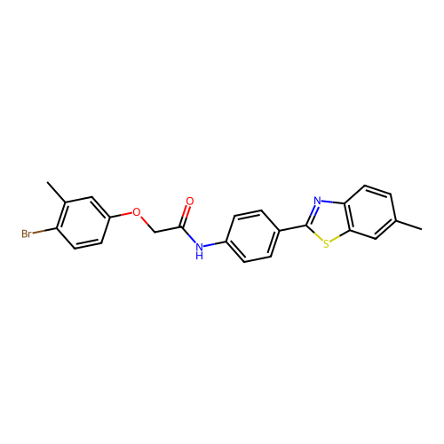 2-(4-bromo-3-methylphenoxy)-N-[4-(6-methyl-1,3-benzothiazol-2-yl)phenyl]acetamide structure