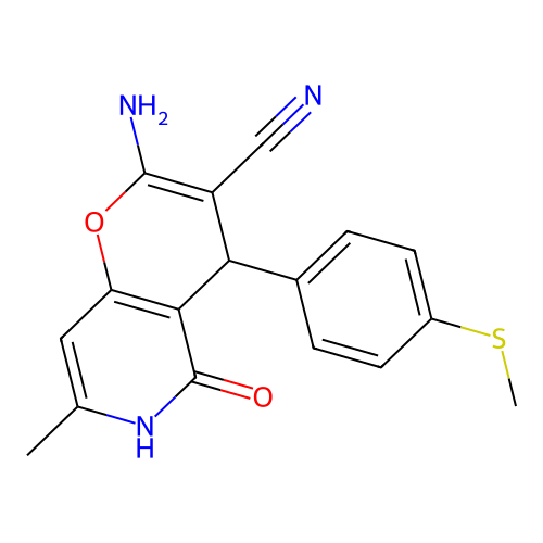 2-amino-7-methyl-4-[4-(methylsulfanyl)phenyl]-5-oxo-5,6-dihydro-4H-pyrano[3,2-c]pyridine-3-carbonitrile structure