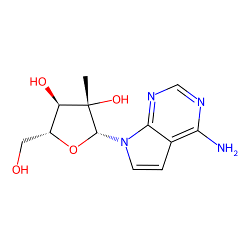 7-(2-C-methyl-|A-D-arabinofuranosyl)-7H-pyrrolo[2,3-d]pyrimidin-4-amine structure