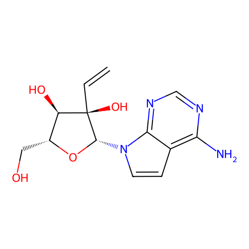 (2R,3R,4R,5R)-2-(4-Amino-7H-pyrrolo[2,3-d]pyrimidin-7-yl)-5-(hydroxymethyl)-3-vinyltetrahydrofuran-3,4-diol structure