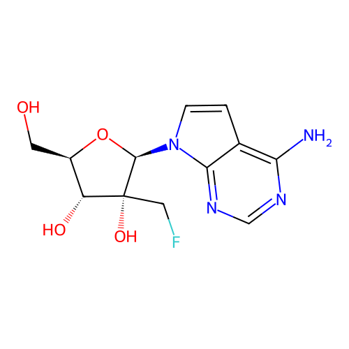 4-Amino-7-(2-C-fluoromethyl-beta-D-ribofuranosyl)-7H-pyrrolo[2,3-d]pyrimidine structure