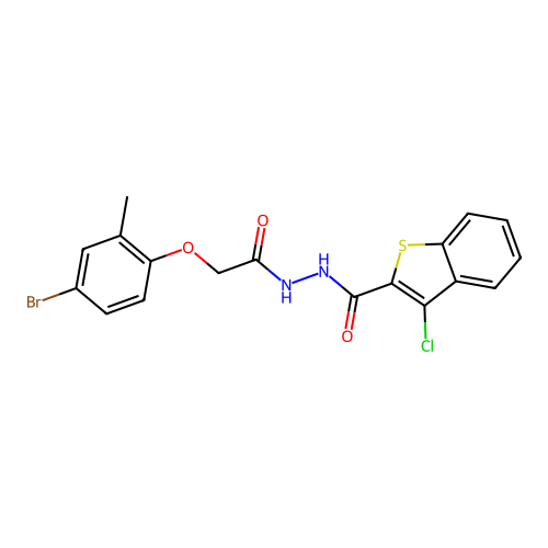 N'-[(4-bromo-2-methylphenoxy)acetyl]-3-chloro-1-benzothiophene-2-carbohydrazide structure