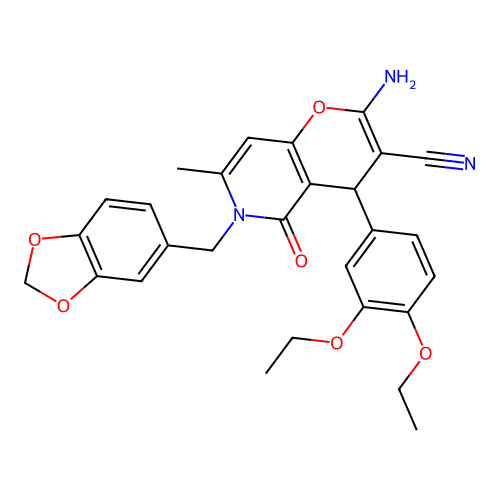 2-amino-6-(1,3-benzodioxol-5-ylmethyl)-4-(3,4-diethoxyphenyl)-7-methyl-5-oxo-5,6-dihydro-4H-pyrano[3,2-c]pyridine-3-carbonitrile structure