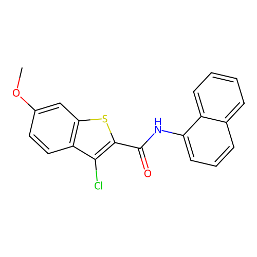 3-chloro-6-methoxy-N-(1-naphthyl)-1-benzothiophene-2-carboxamide structure