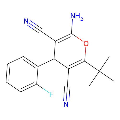 2-amino-6-tert-butyl-4-(2-fluorophenyl)-4H-pyran-3,5-dicarbonitrile structure