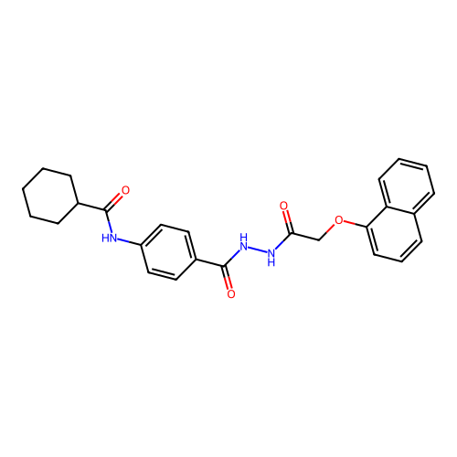N-[4-({2-[(1-naphthyloxy)acetyl]hydrazino}carbonyl)phenyl]cyclohexanecarboxamide structure