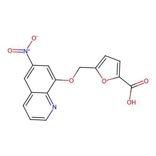 5-[(6-Nitro-8-quinolyloxy)methyl]furan-2-carboxylic acid structure