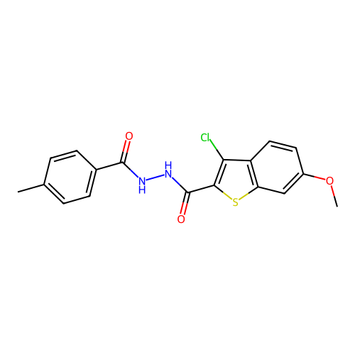 3-chloro-6-methoxy-N'-(4-methylbenzoyl)-1-benzothiophene-2-carbohydrazide structure