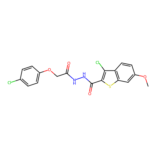 3-chloro-N'-[(4-chlorophenoxy)acetyl]-6-methoxy-1-benzothiophene-2-carbohydrazide structure