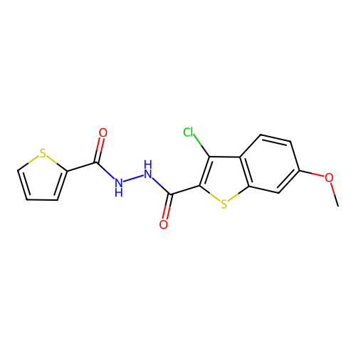 3-chloro-6-methoxy-N'-(thien-2-ylcarbonyl)-1-benzothiophene-2-carbohydrazide structure