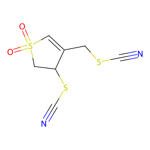 (1,1-Dioxido-4-thiocyanato-4,5-dihydrothiophen-3-yl)methyl thiocyanate structure