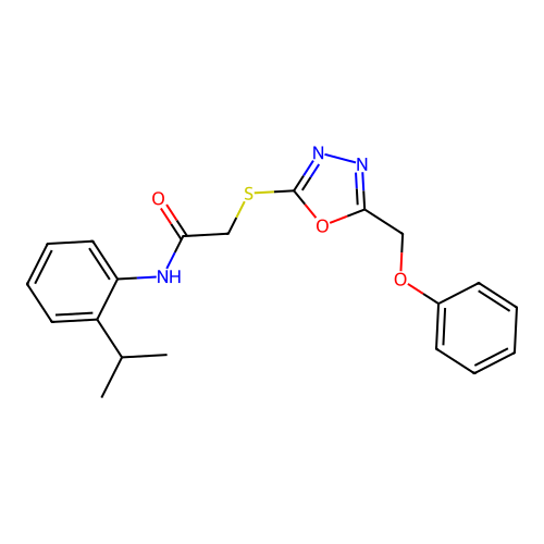 2-{[5-(phenoxymethyl)-1,3,4-oxadiazol-2-yl]sulfanyl}-N-[2-(propan-2-yl)phenyl]acetamide structure