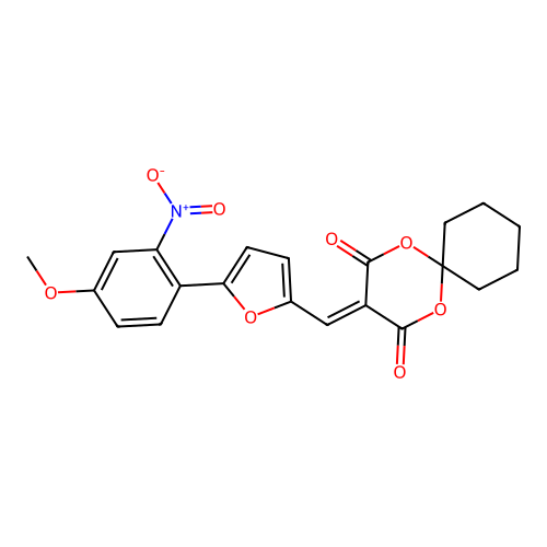 3-((5-(4-methoxy-2-nitrophenyl)furan-2-yl)methylene)-1,5-dioxaspiro[5.5]undecane-2,4-dione structure