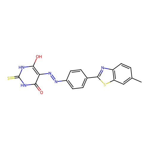 5-{[4-(6-methyl-1,3-benzothiazol-2-yl)phenyl]hydrazono}-2-thioxodihydro-4,6(1H,5H)-pyrimidinedione structure