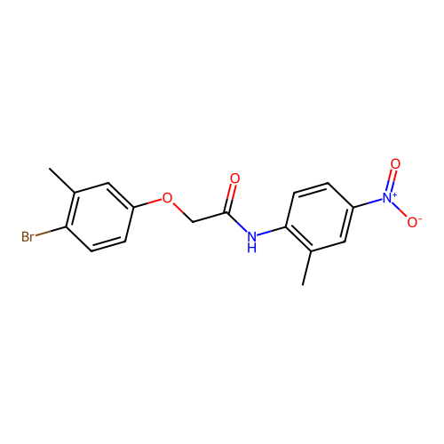 2-(4-bromo-3-methylphenoxy)-N-(2-methyl-4-nitrophenyl)acetamide structure