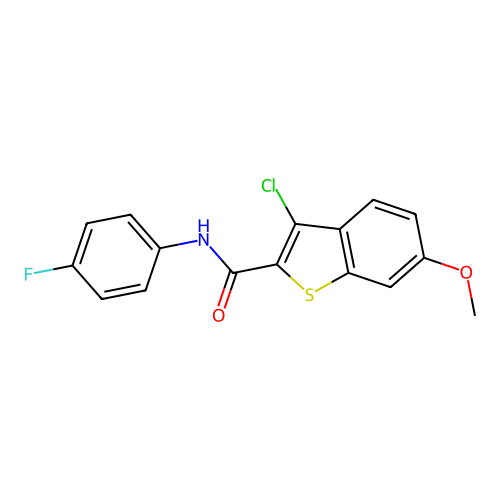 3-chloro-N-(4-fluorophenyl)-6-methoxy-1-benzothiophene-2-carboxamide structure