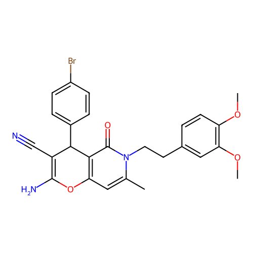 2-amino-4-(4-bromophenyl)-6-[2-(3,4-dimethoxyphenyl)ethyl]-7-methyl-5-oxo-5,6-dihydro-4H-pyrano[3,2-c]pyridine-3-carbonitrile structure