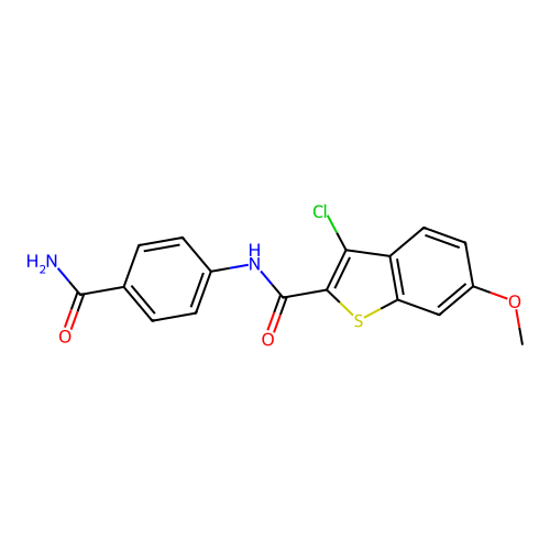 N-(4-carbamoylphenyl)-3-chloro-6-methoxy-1-benzothiophene-2-carboxamide structure