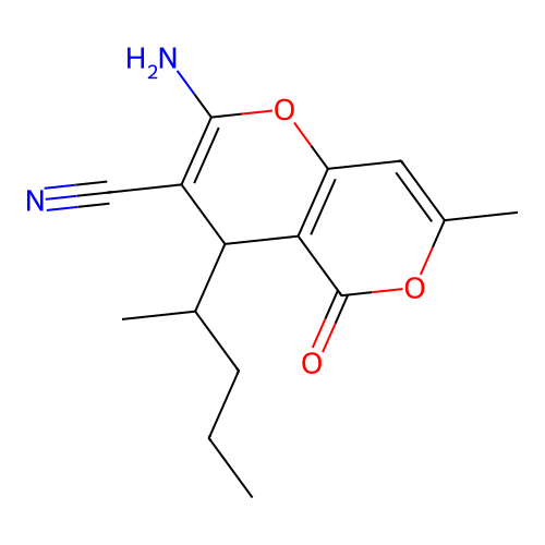 2-amino-7-methyl-5-oxo-4-(pentan-2-yl)-4H,5H-pyrano[4,3-b]pyran-3-carbonitrile structure
