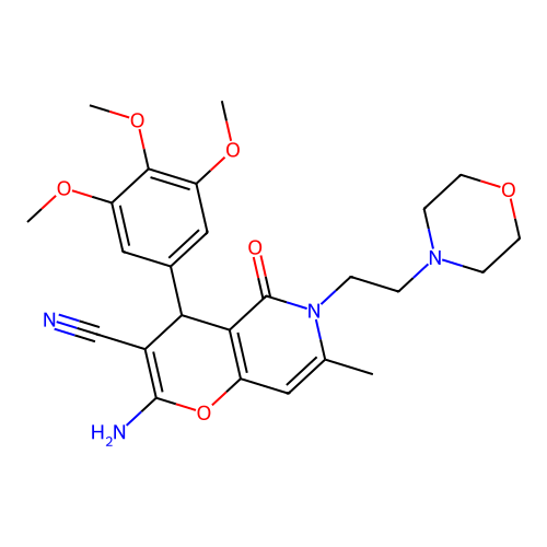 2-amino-7-methyl-6-(2-morpholin-4-ylethyl)-5-oxo-4-(3,4,5-trimethoxyphenyl)-4H-pyrano[3,2-c]pyridine-3-carbonitrile structure
