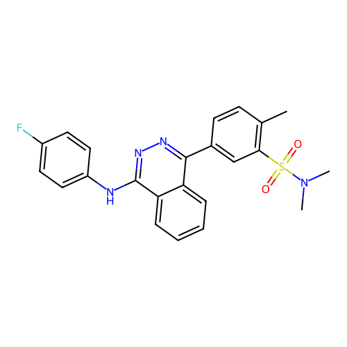 5-(4-((4-fluorophenyl)amino)phthalazin-1-yl)-N,N,2-trimethylbenzenesulfonamide structure
