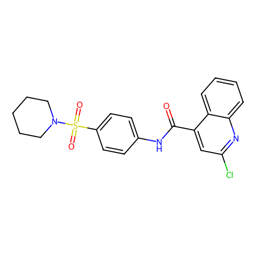 2-chloro-N-[4-(piperidin-1-ylsulfonyl)phenyl]quinoline-4-carboxamide structure