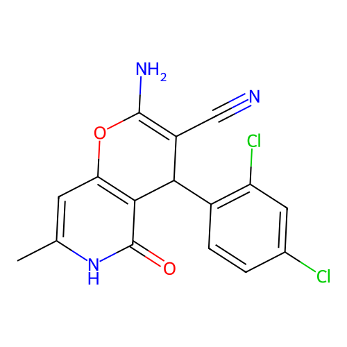 2-amino-4-(2,4-dichlorophenyl)-5-hydroxy-7-methyl-4H-pyrano[3,2-c]pyridine-3-carbonitrile structure