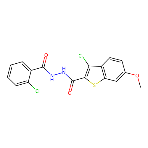 3-chloro-N'-(2-chlorobenzoyl)-6-methoxy-1-benzothiophene-2-carbohydrazide structure