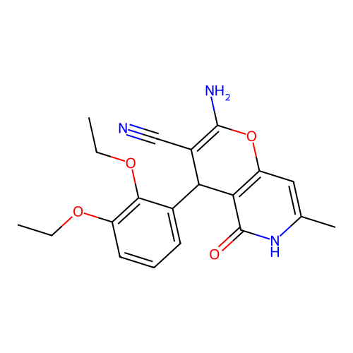 2-amino-4-(2,3-diethoxyphenyl)-7-methyl-5-oxo-5,6-dihydro-4H-pyrano[3,2-c]pyridine-3-carbonitrile structure