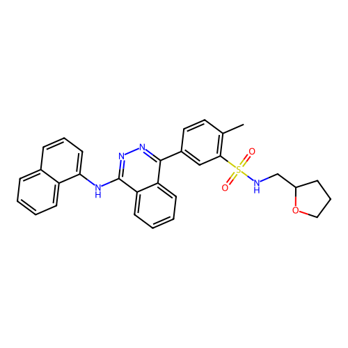 2-methyl-5-[4-(naphthalen-1-ylamino)phthalazin-1-yl]-N-(tetrahydrofuran-2-ylmethyl)benzenesulfonamide structure