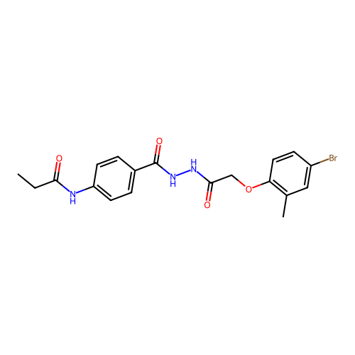 N-[4-({2-[(4-bromo-2-methylphenoxy)acetyl]hydrazino}carbonyl)phenyl]propanamide structure