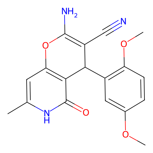 2-amino-4-(2,5-dimethoxyphenyl)-7-methyl-5-oxo-5,6-dihydro-4H-pyrano[3,2-c]pyridine-3-carbonitrile structure