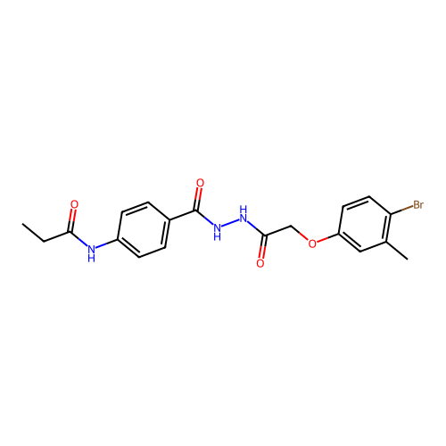 N-[4-({2-[(4-bromo-3-methylphenoxy)acetyl]hydrazino}carbonyl)phenyl]propanamide structure