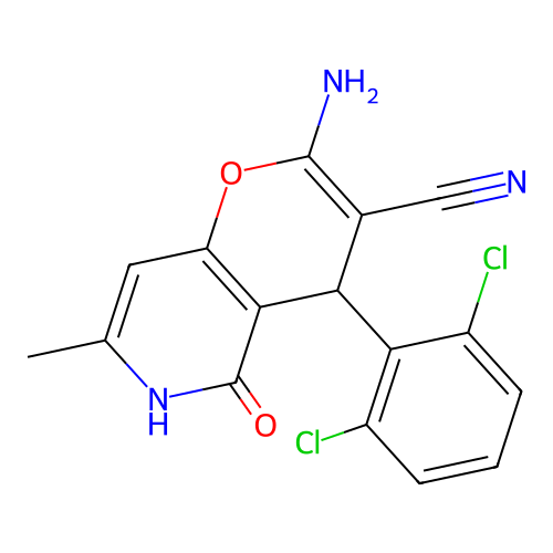 2-amino-4-(2,6-dichlorophenyl)-7-methyl-5-oxo-5,6-dihydro-4H-pyrano[3,2-c]pyridine-3-carbonitrile structure