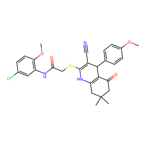N-(5-chloro-2-methoxyphenyl)-2-((3-cyano-4-(4-methoxyphenyl)-7,7-dimethyl-5-oxo-1,4,5,6,7,8-hexahydroquinolin-2-yl)thio)acetamide structure