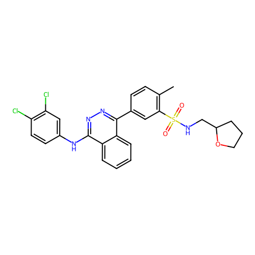5-{4-[(3,4-dichlorophenyl)amino]phthalazin-1-yl}-2-methyl-N-(tetrahydrofuran-2-ylmethyl)benzenesulfonamide structure