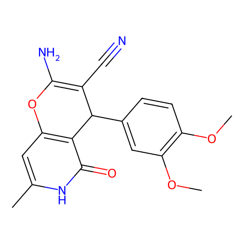 2-amino-4-(3,4-dimethoxyphenyl)-7-methyl-5-oxo-5,6-dihydro-4H-pyrano[3,2-c]pyridine-3-carbonitrile structure