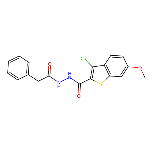 3-chloro-6-methoxy-N'-(phenylacetyl)-1-benzothiophene-2-carbohydrazide structure