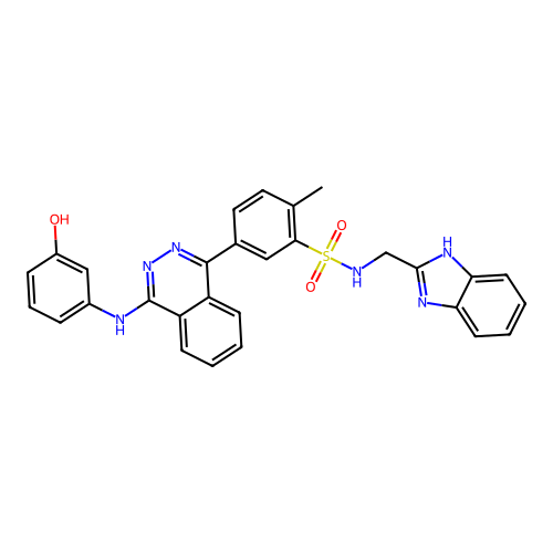 N-((1H-benzo[d]imidazol-2-yl)methyl)-5-(4-((3-hydroxyphenyl)amino)phthalazin-1-yl)-2-methylbenzenesulfonamide structure