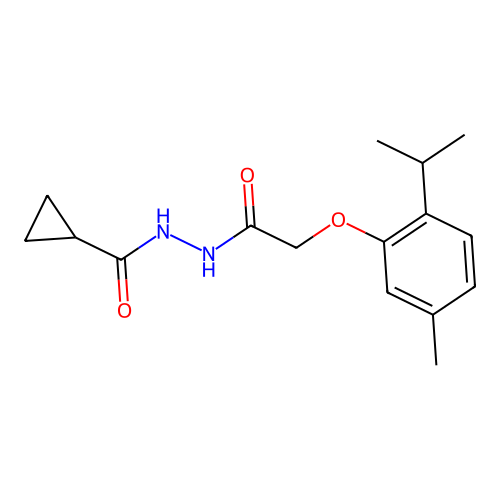 N'-[2-(2-isopropyl-5-methylphenoxy)acetyl]cyclopropanecarbohydrazide structure