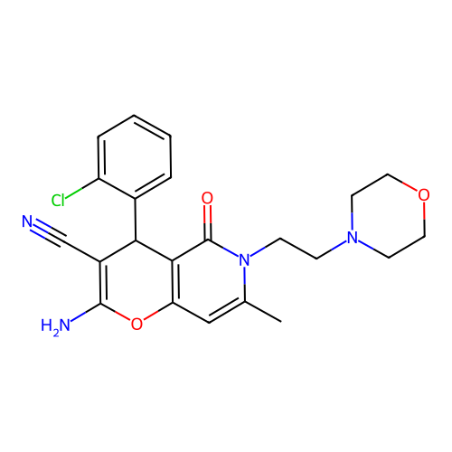 2-amino-4-(2-chlorophenyl)-7-methyl-6-[2-(morpholin-4-yl)ethyl]-5-oxo-5,6-dihydro-4H-pyrano[3,2-c]pyridine-3-carbonitrile structure