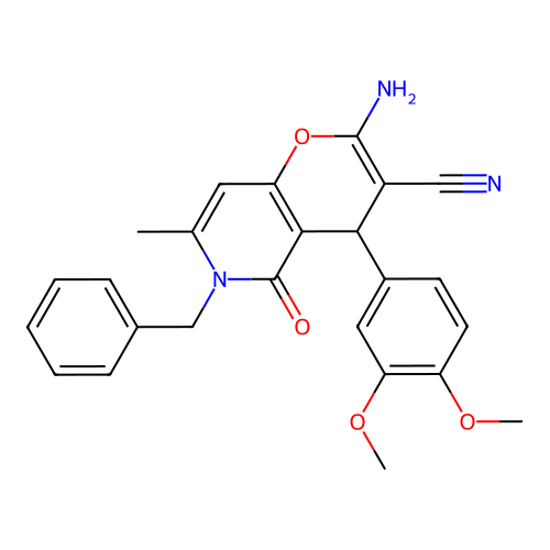2-amino-6-benzyl-4-(3,4-dimethoxyphenyl)-7-methyl-5-oxo-5,6-dihydro-4H-pyrano[3,2-c]pyridine-3-carbonitrile structure