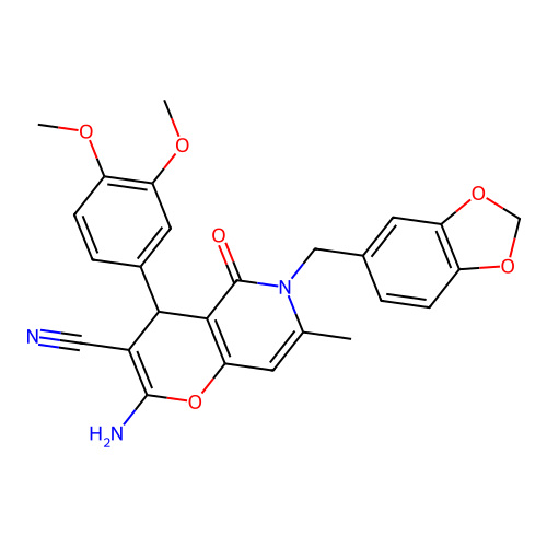 2-amino-6-(1,3-benzodioxol-5-ylmethyl)-4-(3,4-dimethoxyphenyl)-7-methyl-5-oxo-5,6-dihydro-4H-pyrano[3,2-c]pyridine-3-carbonitrile structure