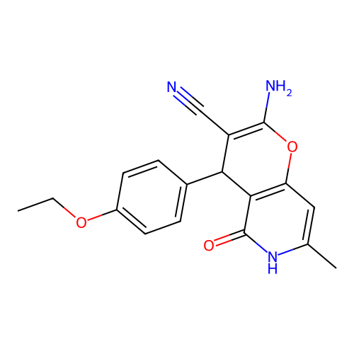2-amino-4-(4-ethoxyphenyl)-7-methyl-5-oxo-5,6-dihydro-4H-pyrano[3,2-c]pyridine-3-carbonitrile structure