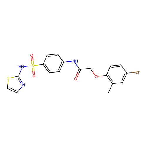2-(4-bromo-2-methylphenoxy)-N-[4-(1,3-thiazol-2-ylsulfamoyl)phenyl]acetamide structure
