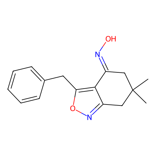 (NE)-N-(3-benzyl-6,6-dimethyl-5,7-dihydro-2,1-benzoxazol-4-ylidene)hydroxylamine structure