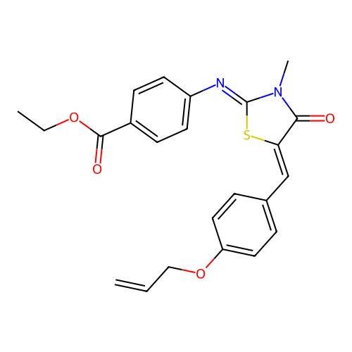 ethyl 4-((E)-((Z)-5-(4-(allyloxy)benzylidene)-3-methyl-4-oxothiazolidin-2-ylidene)amino)benzoate structure