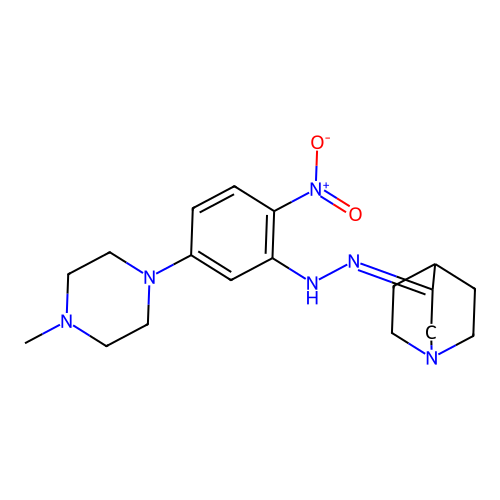 (3Z)-3-{2-[5-(4-methylpiperazin-1-yl)-2-nitrophenyl]hydrazinylidene}-1-azabicyclo[2.2.2]octane structure