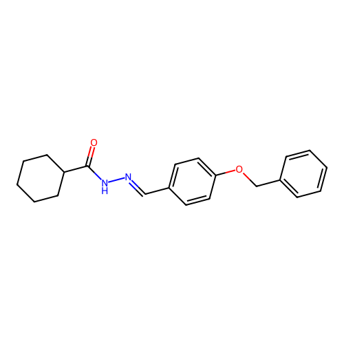 N-[(4-phenylmethoxyphenyl)methylideneamino]cyclohexanecarboxamide structure